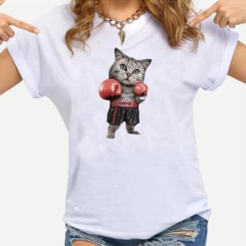 Summer Short Sleeve Tshirt Harajuku Shirt Tee Shirt Femme Funny Love Cat Boxing Print T Shirt Women Tops Casual Camiseta Mujer