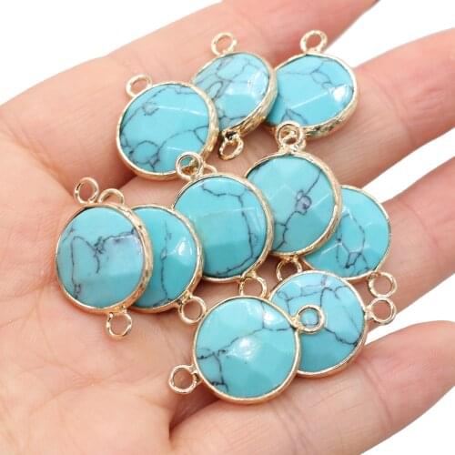 Hot Sale Small Faceted Pendant Natural Stone Turquoises Charms Connector for DIY Earring Bracelet Jewelry Making Findings Gift