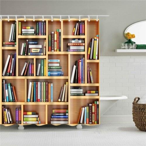 Mandala Geometric Vintage Style Wooden House Bookshelf Shower Curtains Bathroom Curtain Waterproof Polyester with Hooks