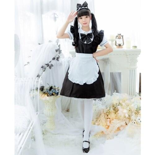 Cute Sweet Black and White Lolita Maid Outfit Dress Costume Cosplay Woman Girls Waitress Maid Party Amine Costumes