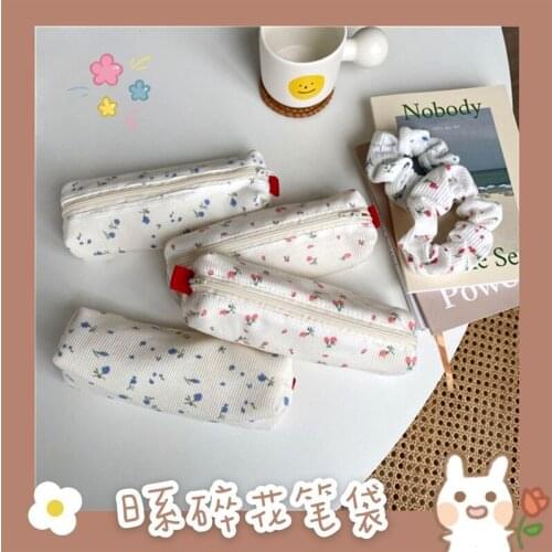 Cute Kawaii Canvas Pencil Case High Capacity Pen Bags Small floral Pencil Bags For Girls Gift School Supplies Korean Stationery