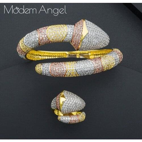 ModemAngel Luxury Snake African Bangle Ring Set Fashion Jewelry Sets For Women Wedding Engagement brincos para as mulheres 2020