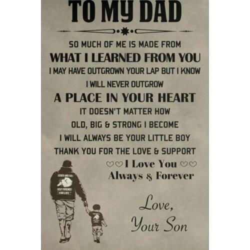 To My Dad Thank You For Love & Support Motivation Quotes Art Film Print Silk Poster for Your Home Wall Decor 24x36inch