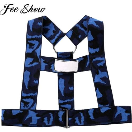 Mens Exotic Tanks Belt Halter Neck Y-back Wide Elastic Shoulder Chest Harness Belt Muscles Protector Straps Club Wear Costume