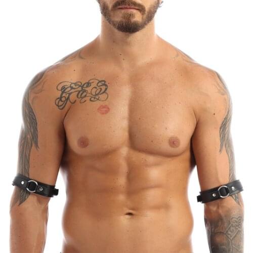 MSemis Arm Warmers Armbands Men Black PU Leather Vintage Punk Goth Armbands Adjustable Buckle Straps Clubwear Costume Accessory