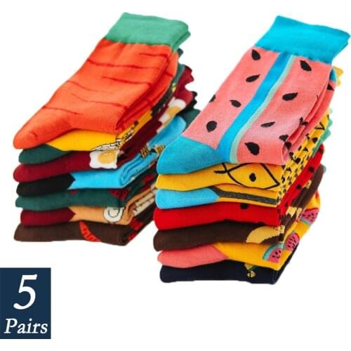 5 PairsLot Women Cotton Funny Socks With Print Cute Banana Egg Colored Fashion Harajuku Fruits Cartoons High Quality Happy Socks