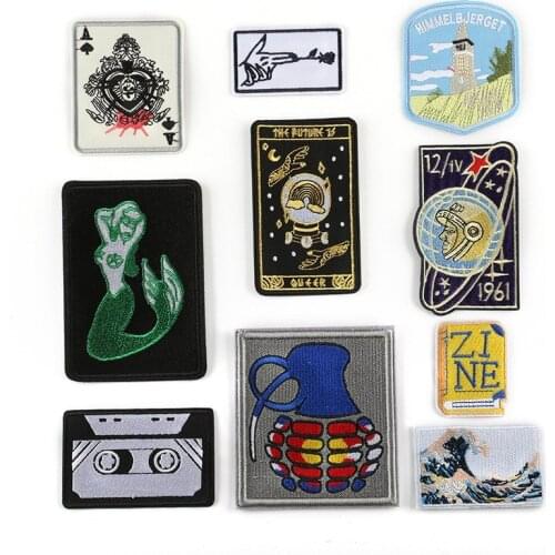 2019 New Pokers Mermaid Series Embroidered Iron On Patches Garment Bag Hat Shoe Letter Space Appliques Diy Accessory