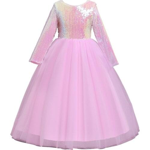 2021 New Easter Clothes Kids Dress Elegant Girl Dress Flower Girl Dress Long-Sleeved Sequined Princess Dresses Lace Tutu Skirt