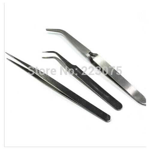 New Cross Action Straight Curved Tweezer Jeweler Hobby Craft Modeling Tool Set 3 Pcs/lot