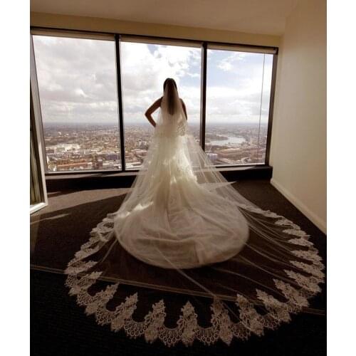One Layer Wedding Veil Lace 3*3 M Length Appliqued Tulle White Ivory Bridal Veil Wedding Veil Lace