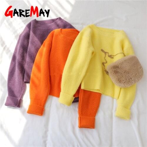 Autumn Winter New Knitted Sweater Women Basic Oversize Jumper Orange Girl Korean Short Sweater Warm Cute Sweaters for Women 2020