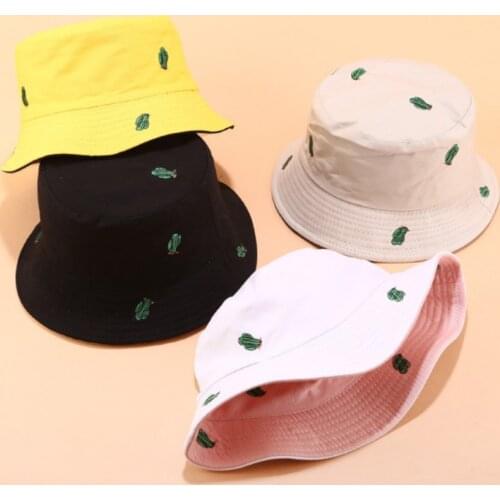 Cactus Reversible Bucket Hat Cap Embroidery Two Side Wear Summer Hat Cotton Outdoor Hiking Fishing Female Cap Casual Sun Hat Bob