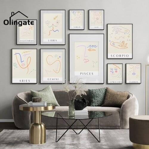 Pisces Zodiac Canvas Poster Nordic Wall Art Print Astrology Sign Minimalist Painting Decoration Picture for Home Room Decor