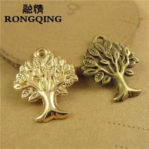 RONGQING 100pcs/lot 22*17MM Tree Pendant Accessories Charms Unique Metal Tree Charms for Jewelry Making
