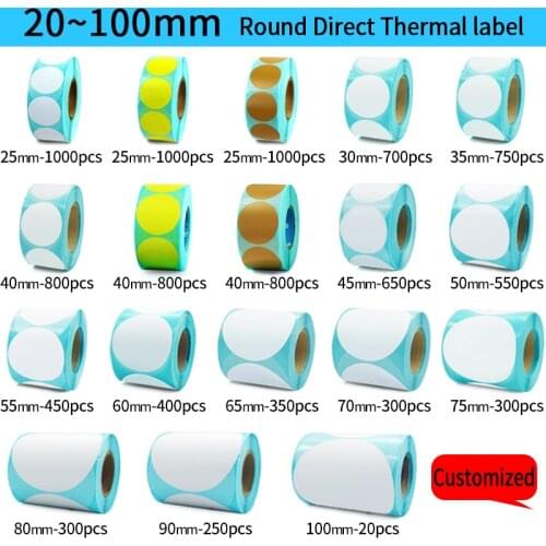 Direct Thermal Label Roll, Color / White Round Stickers, 1 Rolls, Packing Seal Label Sticker