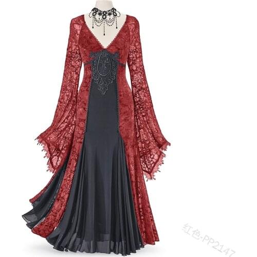 S-5XL Medieval Women Fashion Plus Size Gothic Victorian Maxi Dress Vintage Lace-up Floor Length Lace Dress Stylish Cosplay Ball