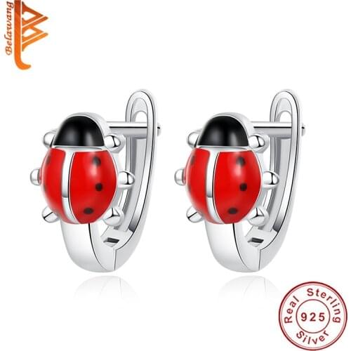 Red Ladybug 925 Sterling Silver Lovely Cartoon Hoop Earring U Shape Adjustable Earring For Women Jewelry