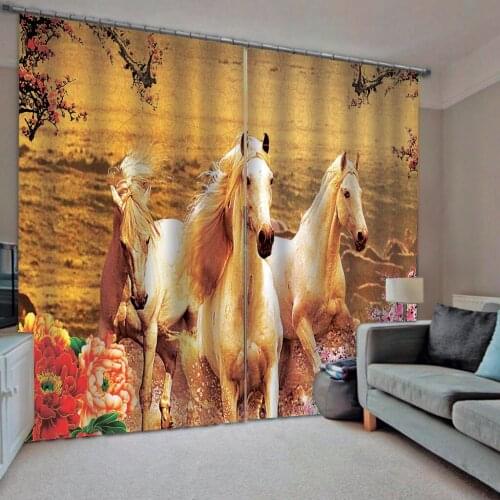 Horse curtains golden 3D Curtain Luxury Blackout Window Curtain Living Room Decoration curtains