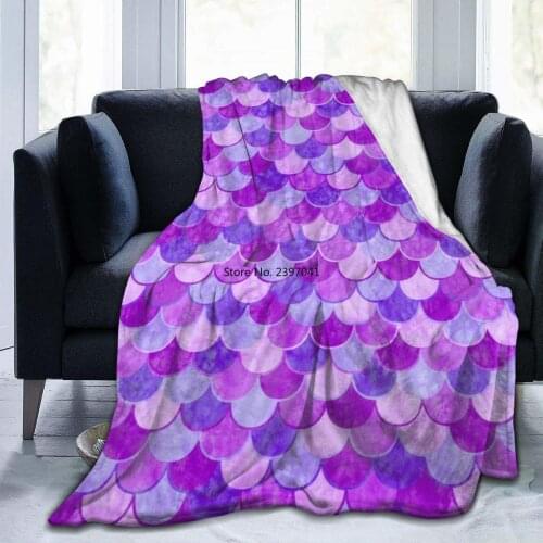 Keep Warm Sherpa Flannel Fleece Throw Blankets for Bed Couch Sofa Soft Cozy Oversized School Blankets Cloak Purple Mermaid Scale