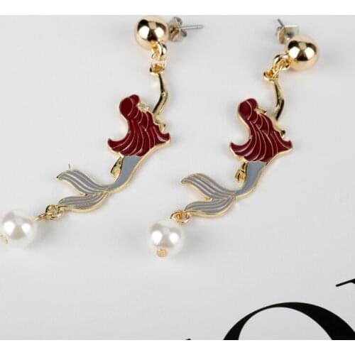 Fashion Womens Earring Ear Stud Fairy Tale Mermaid Pearl Earrings Asymmetric Drop Earrings Girl Female Fashion Pendant