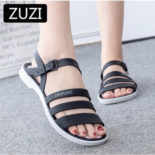 ZUZI 2022 Summer New Style Sandals Women Flat Beach Shoes Seaside Plastic Sandals Fashion Crystal Jelly Shoes Women Summer