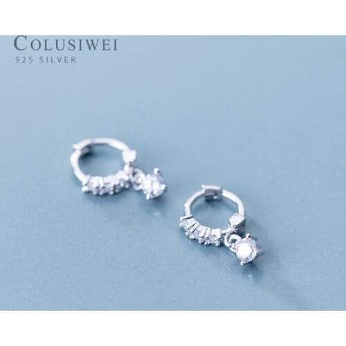 Colusiwei New 925 Sterling Silver Crystal Round Circle Clear Cubic Zircon Hoop Earrings for Women Fashion Earrings Fine Jewelry