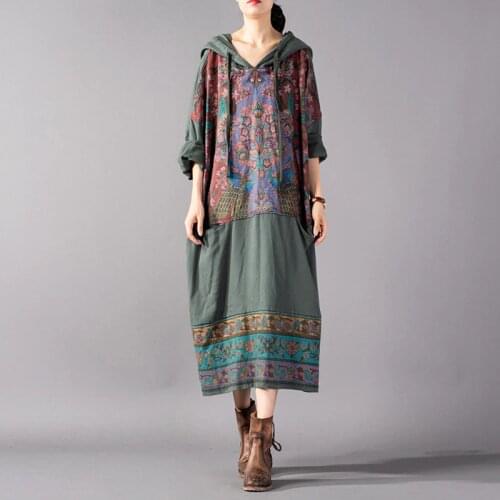 Johnature Vintage Hooded Sweatshirt Print Floral Autumn Women Sweatshirt Loose 2021 Fall Winter New Loose Pullover Sweatshirt