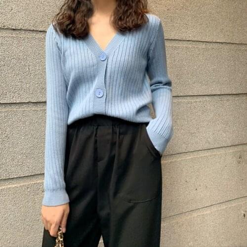 Spring Autumn Outer Wear Gentle Style Short V-Veck Knit Sweater Cardigan Women Casual Long Sleeve Sweater Coat