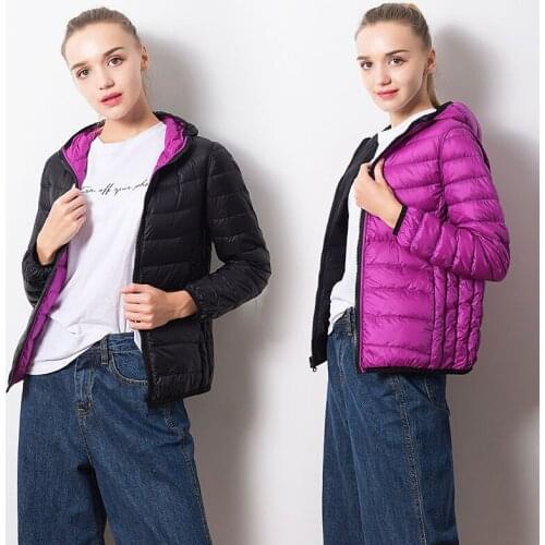 Women Ultralight Thin Down Jacket Female White Duck Down Hooded Jackets Ladies Long Sleeve Warm Coat Parka Portable Outwear Q71