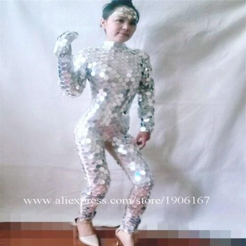Silver Mirror Women Tight Bodysuit Nightclub Party Christmas Dance DS Suit Stage Performance TV Show Mirror Ballroom Costume