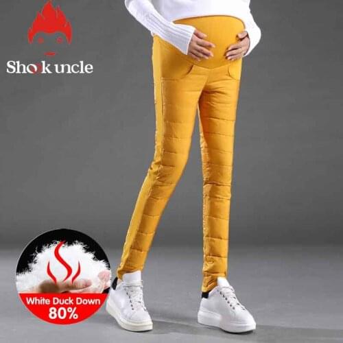 Winter Maternity pants Women 80% White Duck Down Pants Thick Warm Slim Elastic High Waist Pencil Pants Women Plus Size Trousers