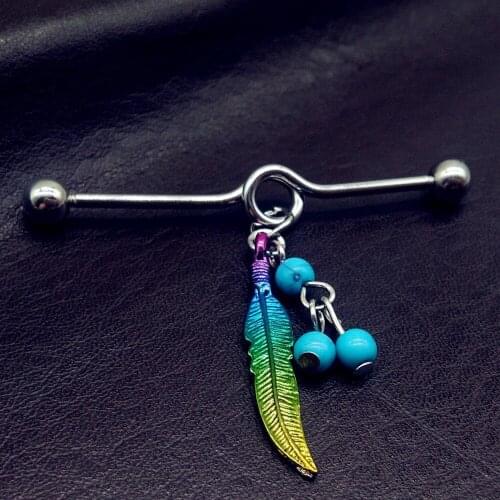 1PC Fashion Turquoises Earrings Industrial Barbell Scaffold Bar Barbell Piercing Cartilage Earring Body Jewelry Helix Piercing