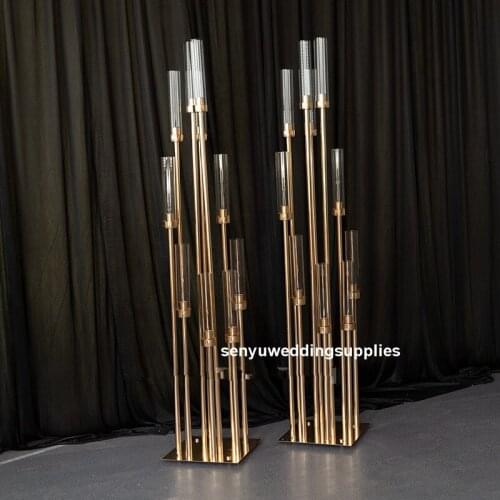 4pcs)new style 10 heads gold plating wedding candle holder centerpiece with acrylic cover senyu2024