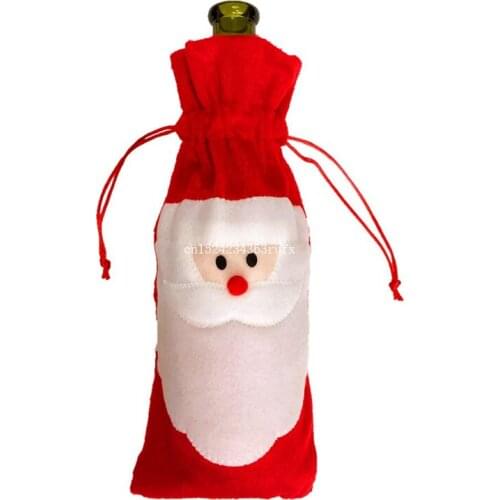 100PCS Red Wine Bottle Cover Bags Home Decoration Wine Bags Party Favors Merry Santa Claus Christmas Xmas Decoration