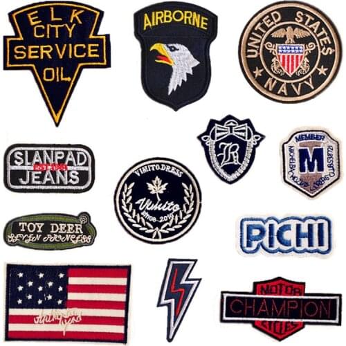 100pcs Army Punk Letters Labels Black Patches for Clothes Iron On Stickers Clothes Patch Badges DIY Jacket Jeans Embroid BTSZ016
