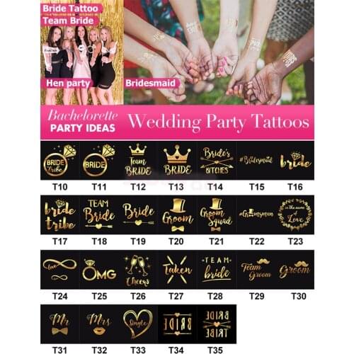 12x Metallic Gold / Silver Wedding Bachelorette Team Bride Groom Temporary Tattoos Stickers