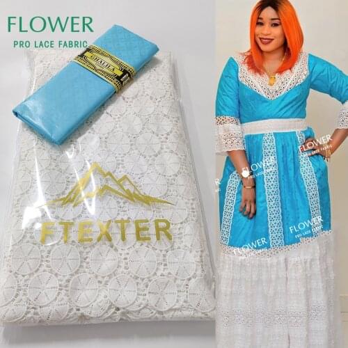 2.5+2.5 Yards Skin Friendly And Soft Swiss Voile Dry Lace With Guipure For African Traditional Wedding Bazin Riche Fabric