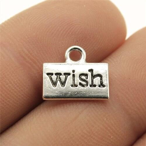 20Pcs 13*11mm Antique Silver Color Wish Words Charms For DIY Jewelry Making Rectangle Keychain Pendant Accessories Handcraft