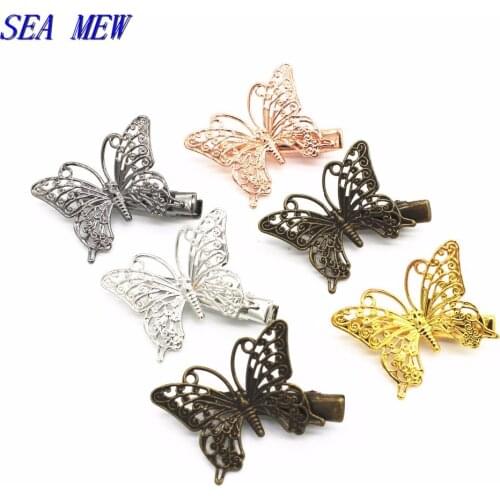 20 PCS 36*25mm Hairgrips Copper Butterfly Hair Clip Base Setting Gold Silver Color Duck Clip DIY Jewelry For Women