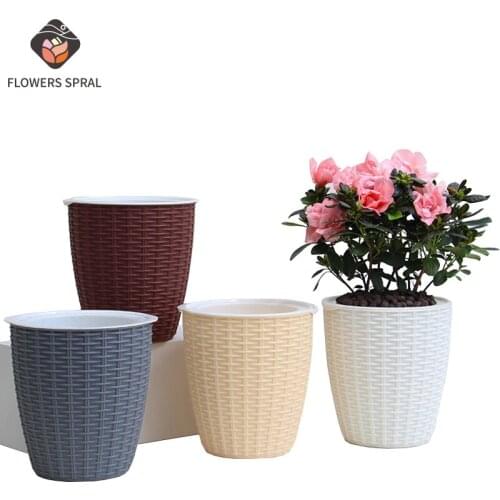 2021 Country Style Artificial Rattan Flower Pot Vase, Succulent Plant Pot, Cactus Plant, Cylindrical, Flower Pot With Tray New