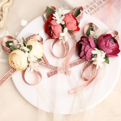 3 Color Boutonniere Wrist Corsage Wedding Bridesmaid Bracelet Silk Rose Flower Party Prom Girl Wrist Corsage Wedding Boutonniere