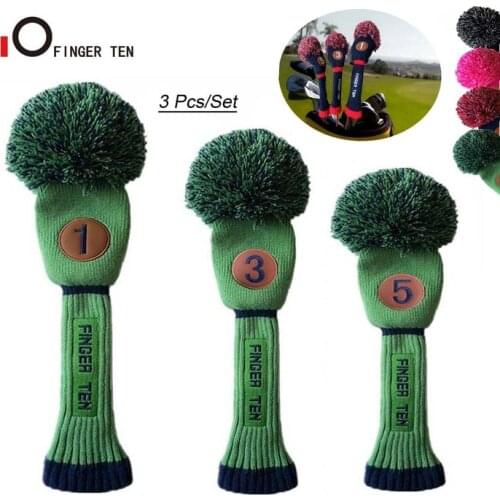 3 Pcs/Set Driver Fairway Hybrid Knit Golf Head Cover Pom Woods Headcovers Black Blue Green Pink for Men Women