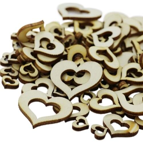 50pcs 20mm Unfinished Wood Slices Wood Heart Slices Blanks Wood Heart Cutouts Embellishments for Wedding Decorations