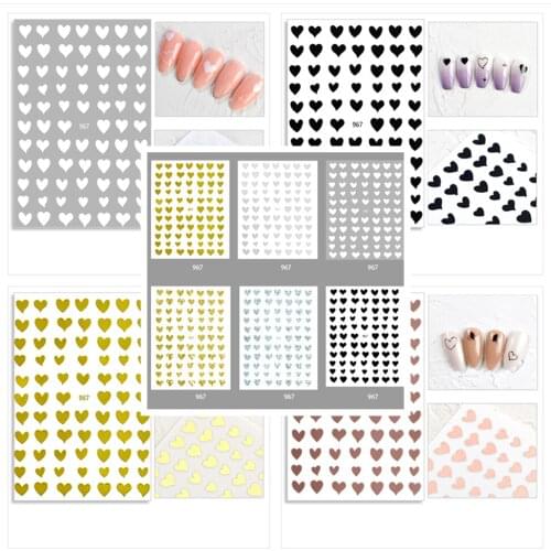 50pcs Metal Gold Silver Black White Love Heart Holographic Design Nail Art Adhesive Sticker Decal Decoration Gel Nail Polish DIY