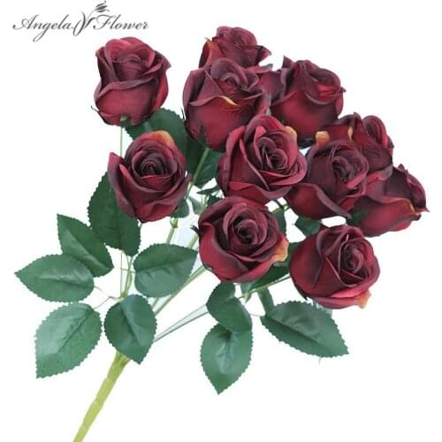 Large 12 heads 20 colors silk rose bouquet fake artificial flowers wedding bridal bouquet holding flowers home decoration gifts