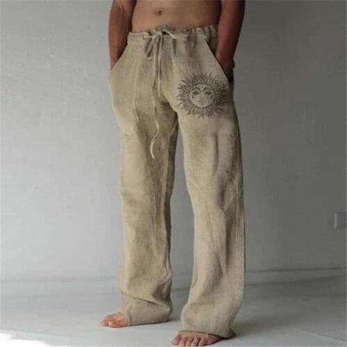 Summer New Vintage Mens Cotton Linen Oversized Jogger Trousers Hip Hop Avatar Print Male Plus Size Loose Wide Leg Pants Men