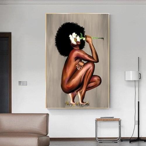 Black Nude Girl Art Canvas Painting Portrait Wall Art Poster and Print on The Wall Picture for Living Room Home Decoration