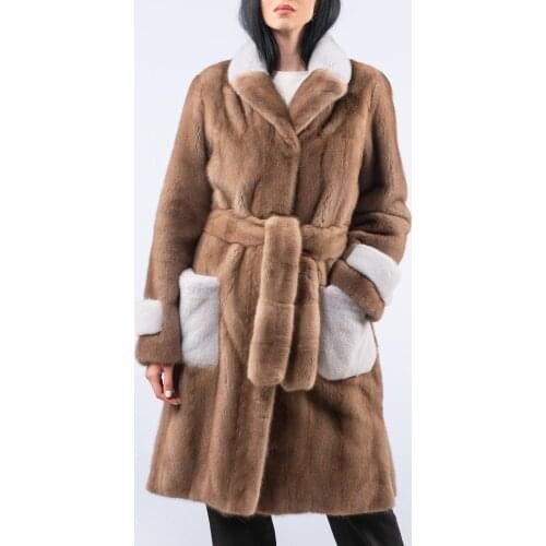 Long Real Mink Fur Coats for Women Winter Fashion High Street Light Coffee Genuine Mink Fur Coat Full Pelt Overcoats Luxury 2021