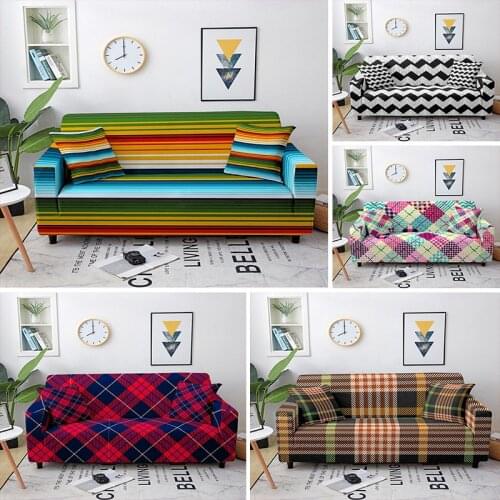 Printed Plaid Stripe Elastic Sofa Cover Stretch Sectional Slipcovers Sofa Couch Cover Anti-Dust L shape 1-4-Seater Living Room