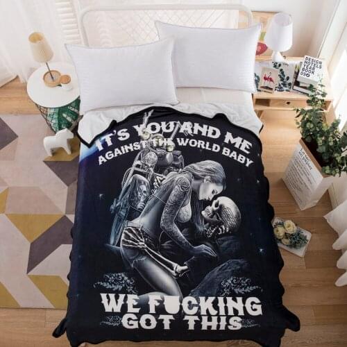 3D Beauty Skull Fleece Blanket Ride or Die Blanket Lightweight Reversible Velvet Plush Throw Blanket Lovers Flannel Thin Quilt